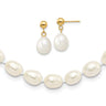14k 7- White Rice Freshwater Cultured Pearl Necklace and Post Earring Set