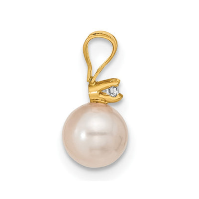 14K White Round Akoya Saltwater Cultured Pearl and .10 Carat Diamond Post Earrings and Pendant Set