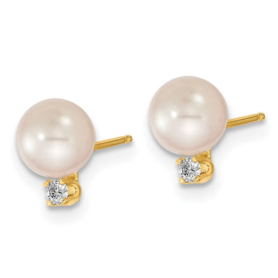 14K White Round Akoya Saltwater Cultured Pearl and .10 Carat Diamond Post Earrings and Pendant Set