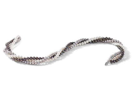 14k 6- White/Gray/Black Near-Round Freshwater Cultured Pearl 3-Strand Necklace