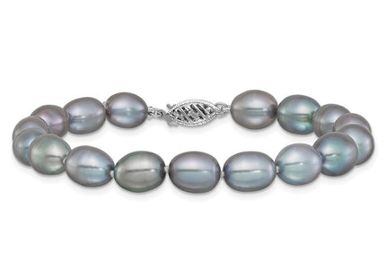 14k White Gold 8- Grey Rice Freshwater Cultured Pearl