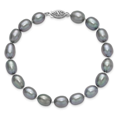 14K White Gold Grey Rice Freshwater Cultured Pearl, 16 x 8 to 9mm
