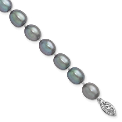 14K White Gold Grey Rice Freshwater Cultured Pearl, 16 x 8 to 9mm