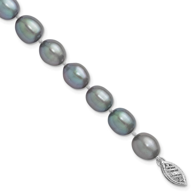 14k White Gold 8- Grey Rice Freshwater Cultured Pearl, 16 x 8 to 9mm