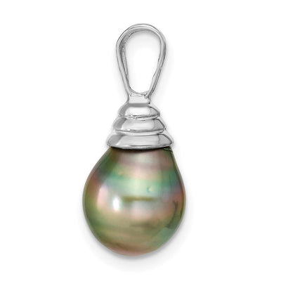 14K White Gold Black Teardrop Tahitian Saltwater Cultured Pearl Pendant, 20 x 9mm