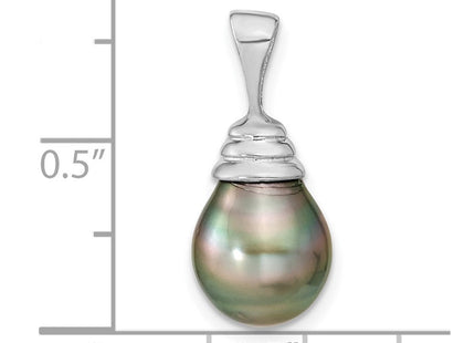 14k White Gold 9- Black Teardrop Tahitian Saltwater Cultured Pearl Pendant (Style XF426)