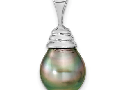 14k White Gold 9- Black Teardrop Tahitian Saltwater Cultured Pearl Pendant (Style XF426)