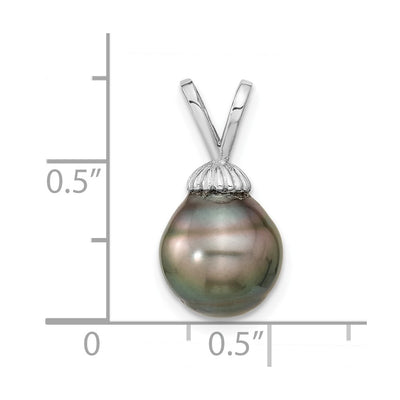 14K White Gold Teardrop Black Tahitian Saltwater Cultured Pearl Pendant