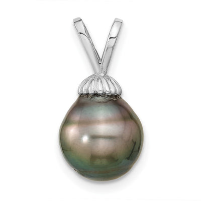 14K White Gold Teardrop Black Tahitian Saltwater Cultured Pearl Pendant