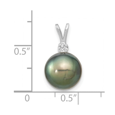 14K White Gold Round Black Tahitian Saltwater Cultured Pearl and .05 Carat Diamond Pendant