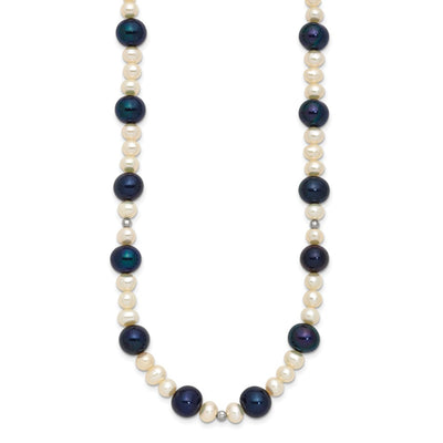 14K White Gold Black and White Semi-Round Freshwater Cultured and Mirror Bead Necklace