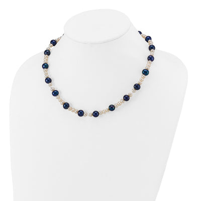 14K White Gold Black and White Semi-Round Freshwater Cultured and Mirror Bead Necklace