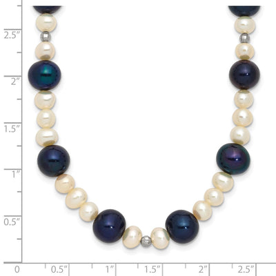 14K White Gold Black and White Semi-Round Freshwater Cultured and Mirror Bead Necklace