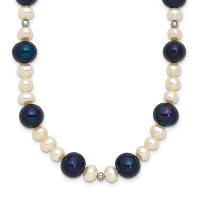 14K White Gold Black and White Semi-Round Freshwater Cultured and Mirror Bead Necklace