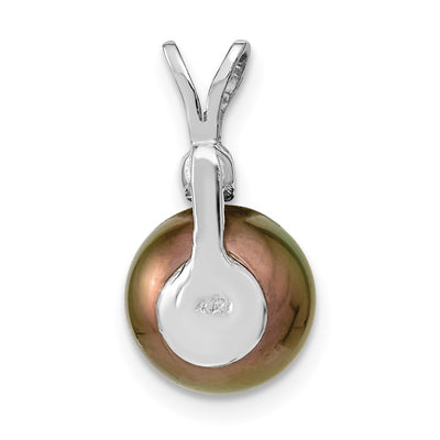 14K White Gold Black Round Tahitian Saltwater Cultured Pearl and .05 Carat Diamond Pendant