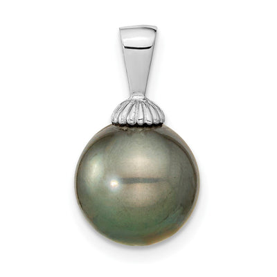 14K White Gold Black Round Tahitian Saltwater Cultured Pearl Pendant