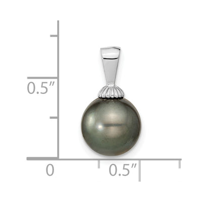 14K White Gold Black Round Tahitian Saltwater Cultured Pearl Pendant