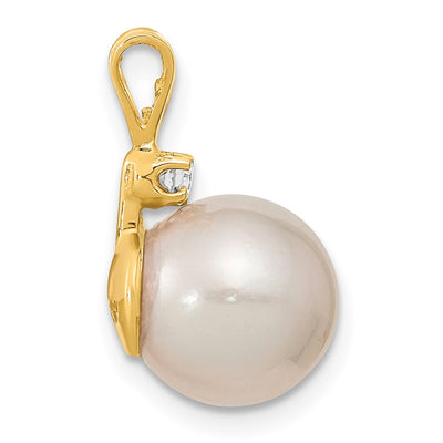 14K White Round South Sea Saltwater Cultured Pearl and .05 Carat Diamond Pendant