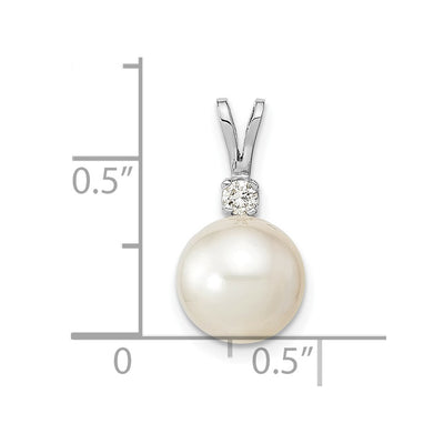 14K White Gold White Round South Sea Saltwater Cultured Pearl and .05 Carat Diamond Pendant