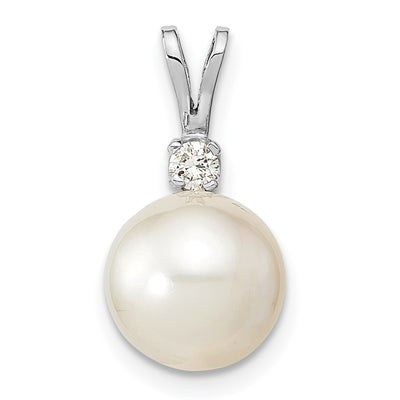 14K White Gold White Round South Sea Saltwater Cultured Pearl and .05 Carat Diamond Pendant