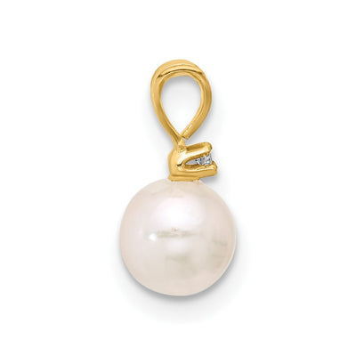 14K White Round Akoya Saltwater Cultured Pearl and .01 Carat Diamond Pendant