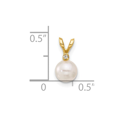 14K White Round Akoya Saltwater Cultured Pearl and .01 Carat Diamond Pendant
