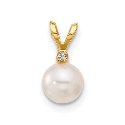14K White Round Akoya Saltwater Cultured Pearl and .01 Carat Diamond Pendant