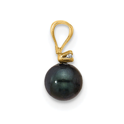 14K Black Round Akoya Saltwater Cultured Pearl and .01 Carat Diamond Pendant