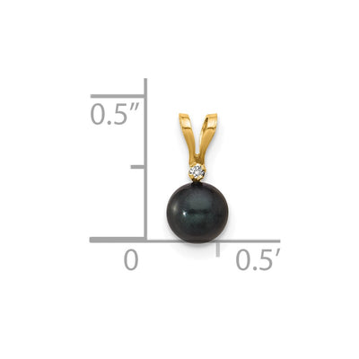14K Black Round Akoya Saltwater Cultured Pearl and .01 Carat Diamond Pendant