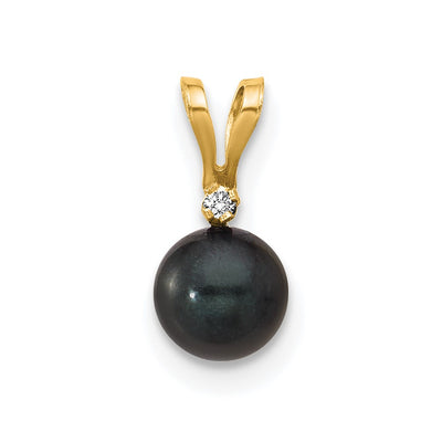 14K Black Round Akoya Saltwater Cultured Pearl and .01 Carat Diamond Pendant