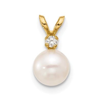 14K White Round Akoya Saltwater Cultured Pearl and .03 Carat Diamond Pendant