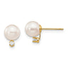 14k 6- White Round Akoya Saltwater Cultured Pearl and 1/20 Carat Diamond Post Earrings