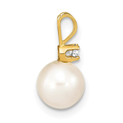 14K White Round Akoya Saltwater Cultured Pearl and 1/20 Carat Diamond Pendant