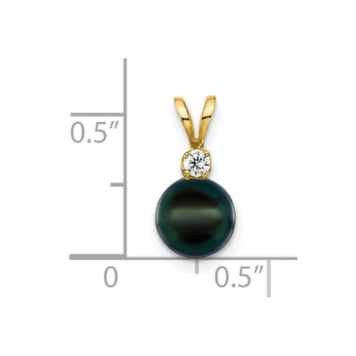 14K Black Round Akoya Saltwater Cultured Pearl and 1/20 Carat Diamond Pendant
