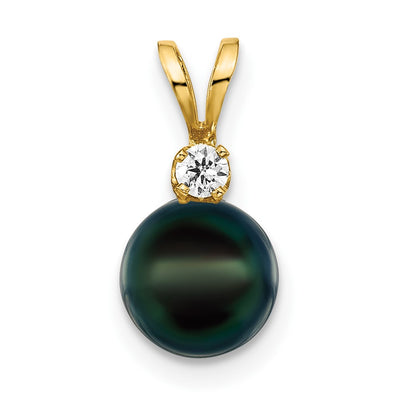 14K Black Round Akoya Saltwater Cultured Pearl and 1/20 Carat Diamond Pendant