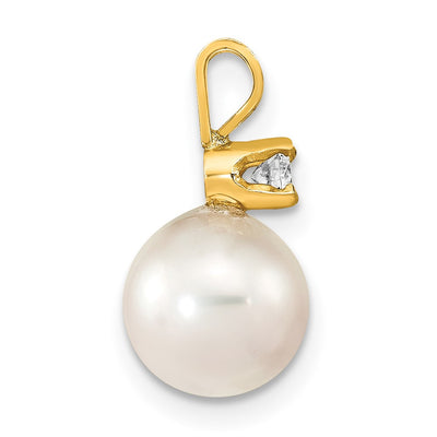 14K White Round Akoya Saltwater Cultured Pearl and 1/10 Carat Diamond Pendant