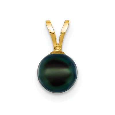 14K Black Round Akoya Saltwater Cultured Pearl Pendant