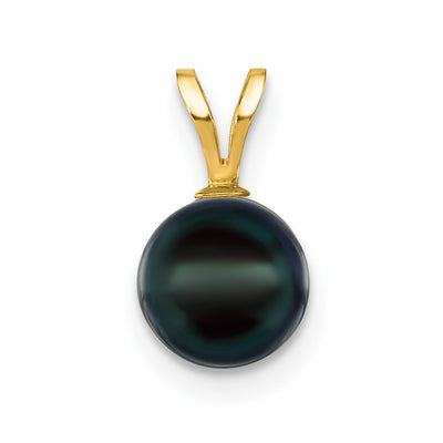 14K Black Round Akoya Saltwater Cultured Pearl Pendant