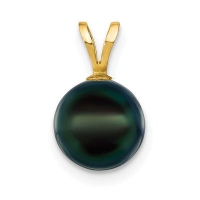 14K Black Round Akoya Saltwater Cultured Pearl Pendant