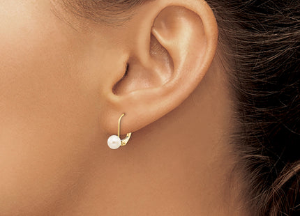14k 5- White Round Freshwater Cultured Pearl Leverback Earrings, 16.5 x 5 to 6mm
