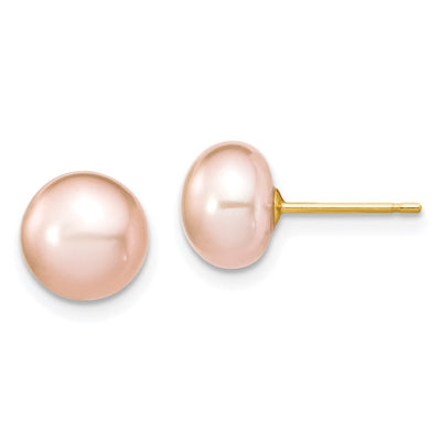 14K Pink Near-Round Freshwater Cultured Pearl Necklace and Button Earring Set