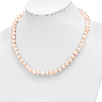 14K Pink Near-Round Freshwater Cultured Pearl Necklace and Button Earring Set