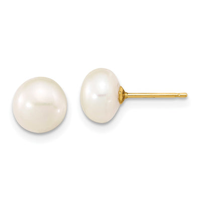 14K White Near-Round Freshwater Cultured Pearl with Extension Necklace and Button Earrings Set
