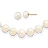 14k 7- White Near-Round Freshwater Cultured Pearl with Extension Necklace and Button Earrings Set