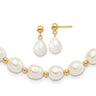 14k 7- White Rice Freshwater Cultured Pearl Necklace and Bead Post Dangle Earring Set