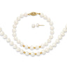 14k 6- White Semi-Round Freshwater Cultured Pearl Necklace/7.25 in Bracelet/Button Post Earrings Set