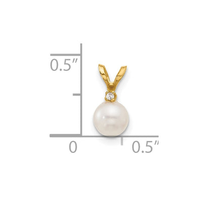 14K White Round Freshwater Cultured Pearl and .01 Carat Diamond Pendant