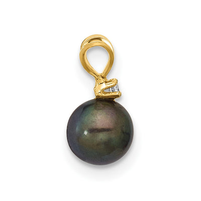 14K Black Round Freshwater Cultured Pearl and .01 Carat Diamond Pendant