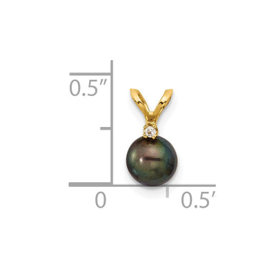14K Black Round Freshwater Cultured Pearl and .01 Carat Diamond Pendant