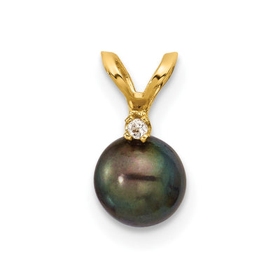 14K Black Round Freshwater Cultured Pearl and .01 Carat Diamond Pendant